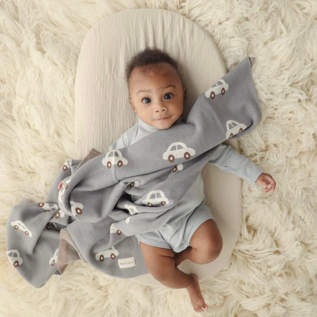 Baby Swaddle Blanket for Boys - 100% Oeko Tex Certified Natural Cotton Buttery Soft Cozy Receiving Swaddle Crib Stroller Blanket for Shower Gift Registry for Newborns, Infants, Toddlers (Cars - Grey)