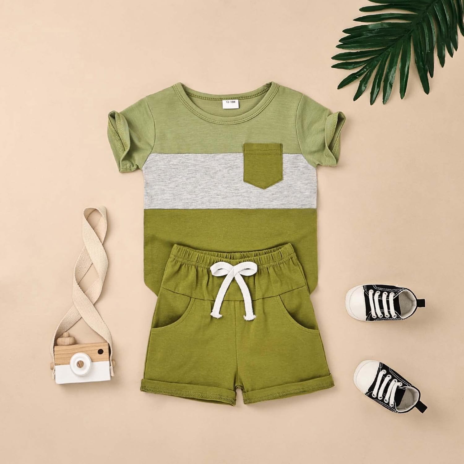 Baby Boy Clothes Toddler Boy Summer Outfits Short Sleeve Patchwork Top T-shirt & Pocket Pant Set 2 Piece 12 Months-4T