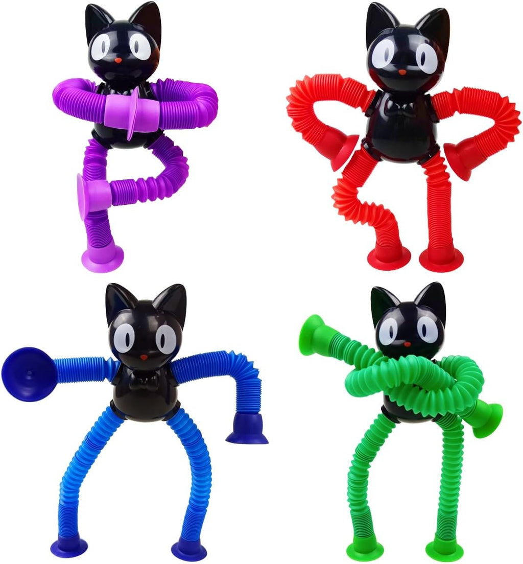 Anditoy 4 Pack Halloween Black Cat Suction Cup Pop Tubes Toys Sensory Toys for Kids Boys Girls Halloween Party Favors Halloween Treat Bags Gifts