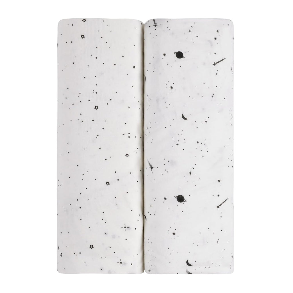 Ely’s & Co. Changing Pad Cover, Diaper Changing Table Sheets, 2 Pack, Cradle Sheet Set for Baby Boys/Girls, 100% Jersey Knit Cotton, Black and White Celestial Collection, 32”x16”x5”