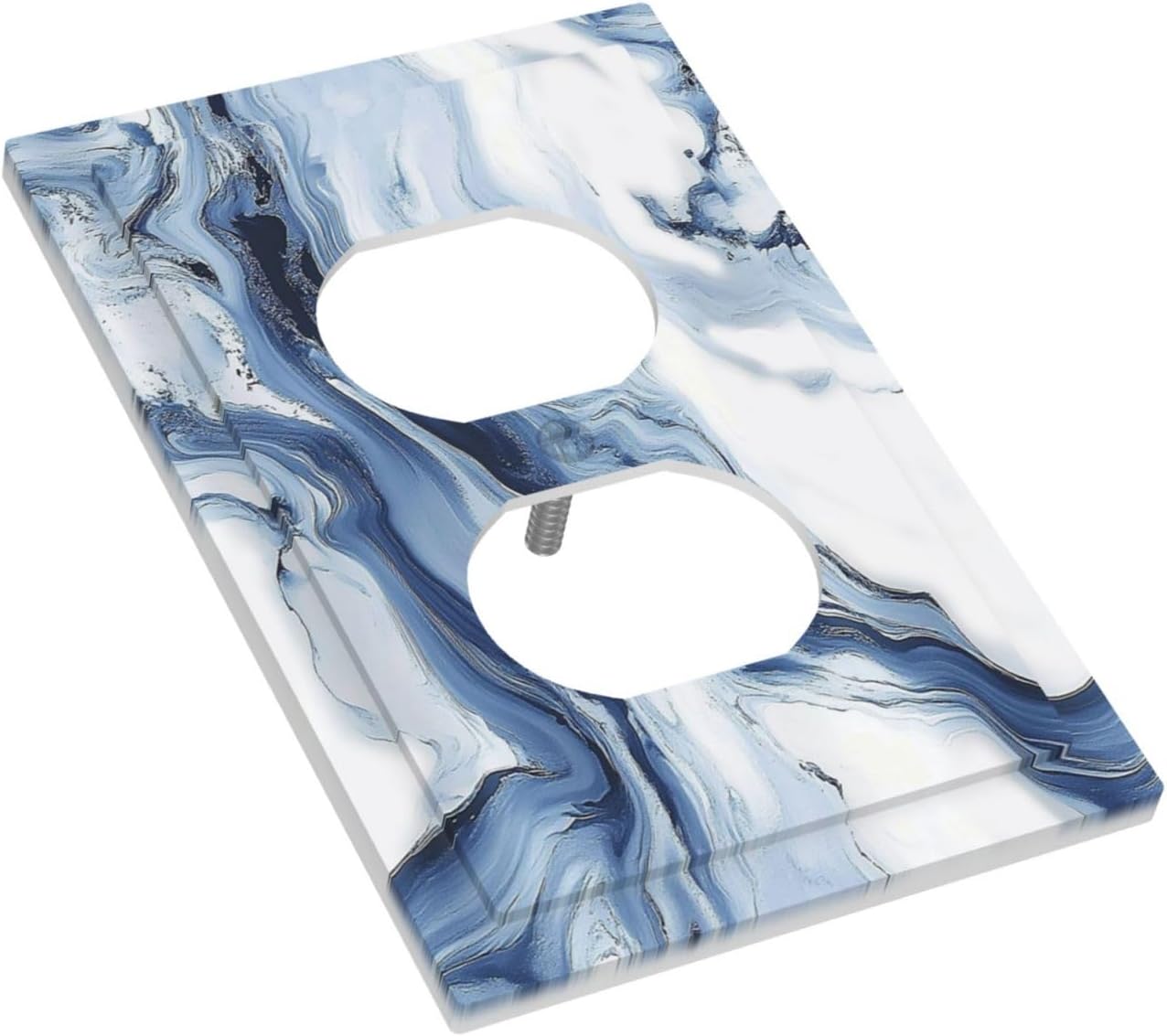 Outlet Covers White Marble Navy Blue Line Fluid 1 Gang Duplex Light Switch Cover Decorative Switch Plates Electrical Receptacle Faceplate Wall Plate For Bathroom Kitchen Decor