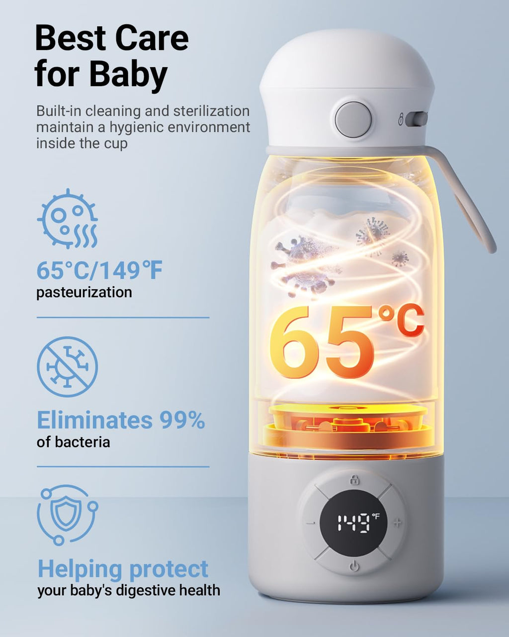 Bear Portable Bottle Warmer, Super Fast Charging, Instant Formula Breastmilk Water Warmer with 17 Ounces Capacity, Baby Milk Warmer with Fast Heating & Long Battery Life, Precise Temperature Control