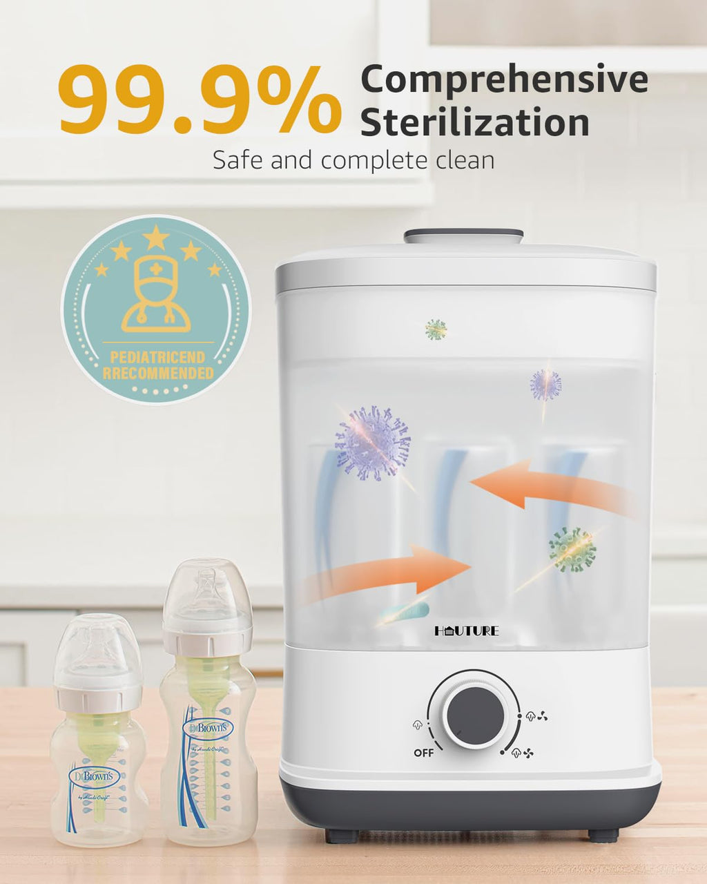 Baby Bottle Sterilizer, HAUTURE Bottle Sterilizer and Dryer, One-Dial Control Electric Steam Bottle Sanitizer for Baby Stuffs, Baby Bottles & Breast Pump Accessories