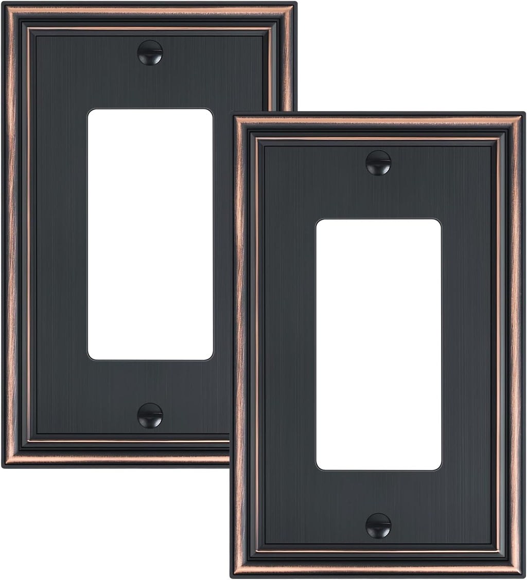 2-Pack Decorator Outlet Cover Plate, Aged Bronze Decorative Switch Plates and Outlet Covers, Durable Zinc Alloy Wall Plates for Electrical Outlets, Receptacle, GFCI Outlet, Dimmer Switch