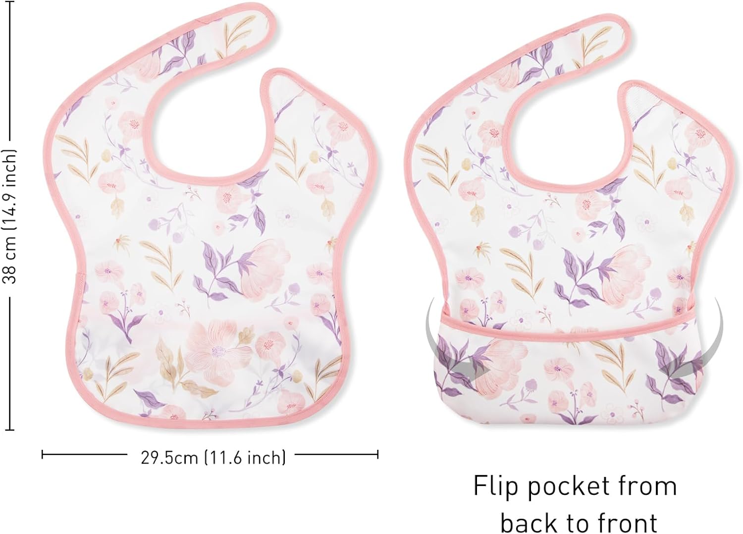 Mess Proof Baby Bib 3 Pack, Waterproof Led Weaning Baby Feeding Bibs with Food Catcher, Travel Feeding Bibs