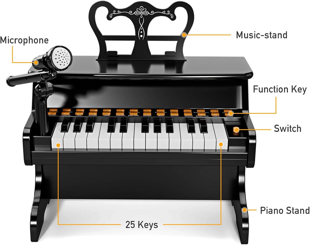 Upgraded Classical Piano for Kids - Black Professional Musical Keyboard Piano Instrument Toys for 3 5 7 9 Years Old Beginners Educational Instruments Birthday Gift