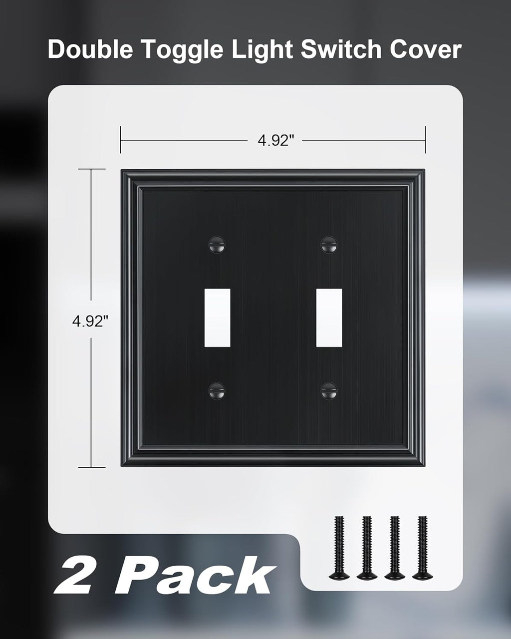 2-Pack Double Toggle Light Switch Cover Plate, Durable Solid Zinc Alloy Decorative Dual Switch Plate Covers, Black 2 Gang Wall Plate, Corrosion Resistant