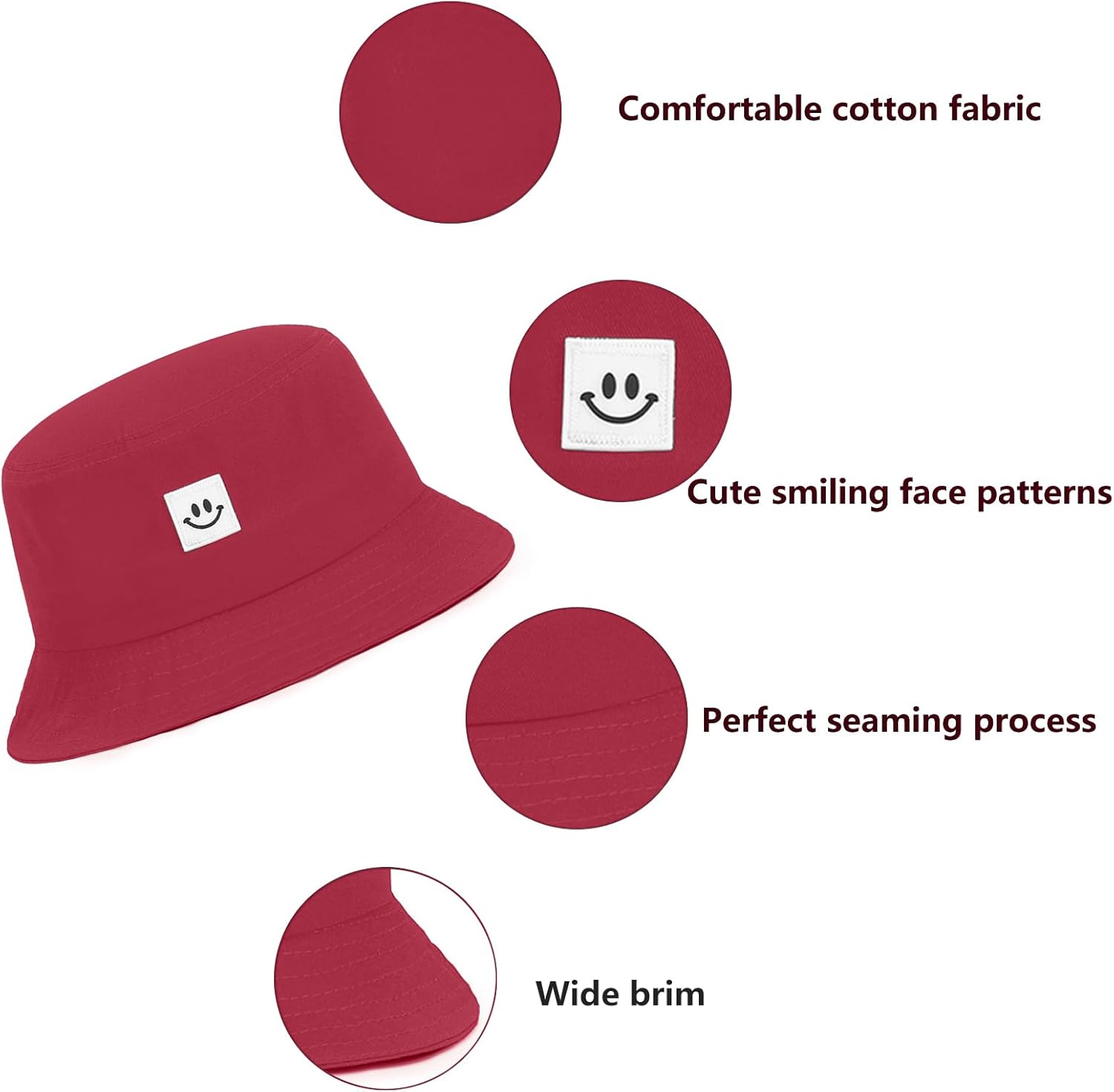 Kids Sun Hat Smile Face Bucket Hat for Girls Boys Summer Sun Protection Cotton Unisex Beach Cap