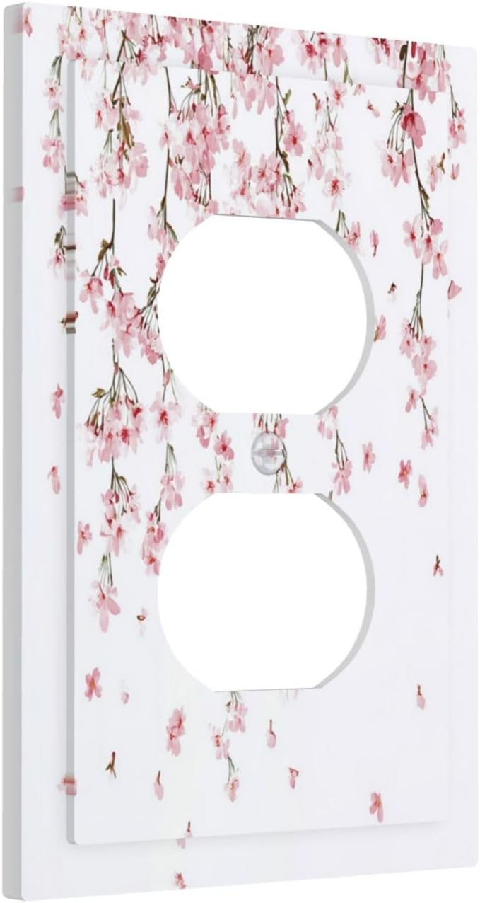 Outlet Covers Sakura Plant Floral Pink Flowers 1 Gang Duplex Light Switch Cover Decorative Switch Plates Electrical Receptacle Faceplate Wall Plate For Bed Room Living Room Decor