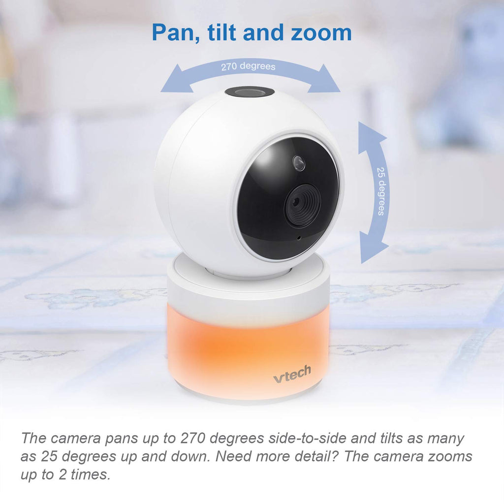 VTech VM5463-2 Baby Monitor 5" Screen with 2 Cameras, Pan-Tilt- Zoom, Night Light, Glow On The Ceiling Projector, Two-Way Talk, Secure Transmission No WiFi