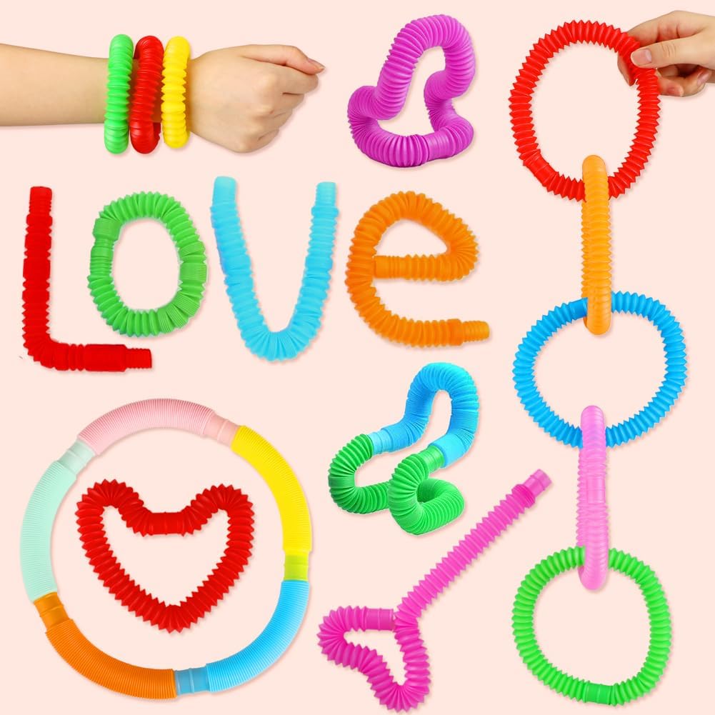 72Pack Pop Tubes, Fidget Sensory Toys Party Favors for Kids 4-8 8-12 Anxiety Stress Relief Toys Treasure Box Prizes Goodie Bag Stocking Stuffers Birthday for Toddlers Boys Girls