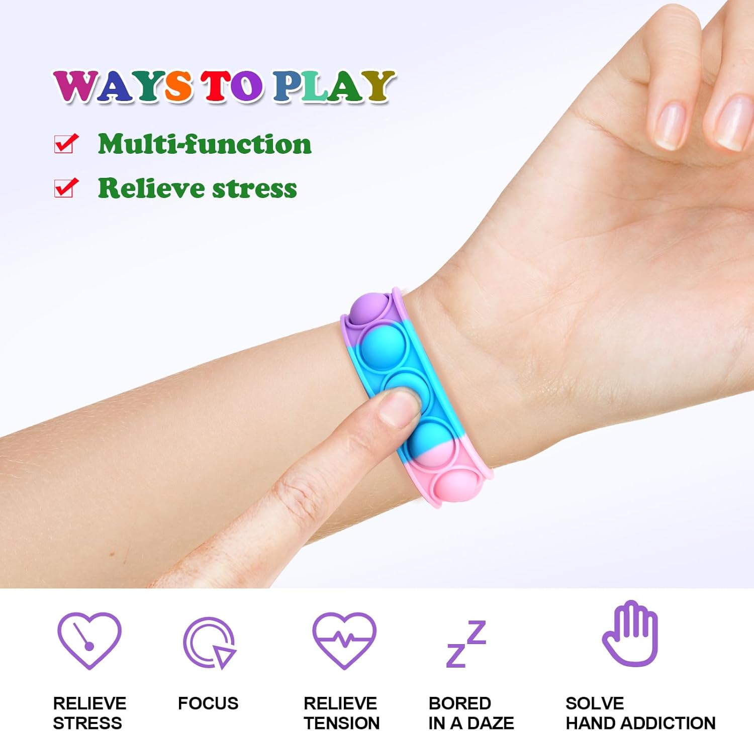 126 PCS Pop Bracelet it Fidget Toys Pack, Fidget Bracelet Birthday Party Gifts, Decompression Wristband with Autistic & ADHD,Fidget Wristband as Return Gifts for Kids, Fidgets Novelty Girls Toys