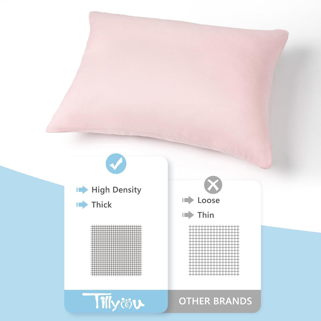 TILLYOU Toddler Pillowcase 2 Pack with Envelope Closure,13" x 18" Silky Soft Microfiber Travel Kids Pillowcase for Boys and Girls,Light Purple & Light Pink