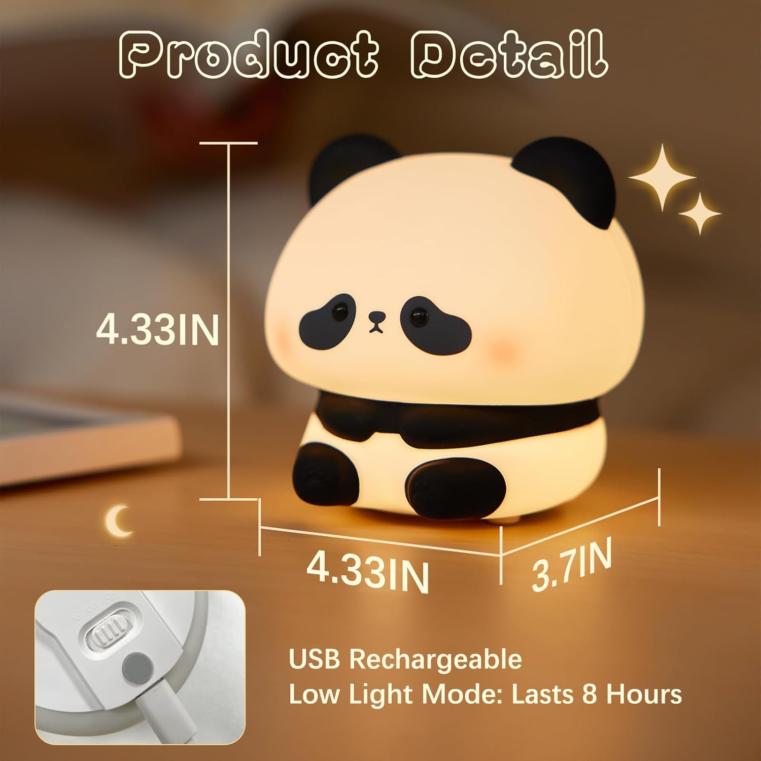 Cute Panda Night Light, LED Squishy Novelty Animal Night Lamp, Food Grade Silicone 3 Level Dimmable Breastfeeding Nursery Nightlight for Room Decor, Cute Gifts Stuff for Boys Girls Baby Children