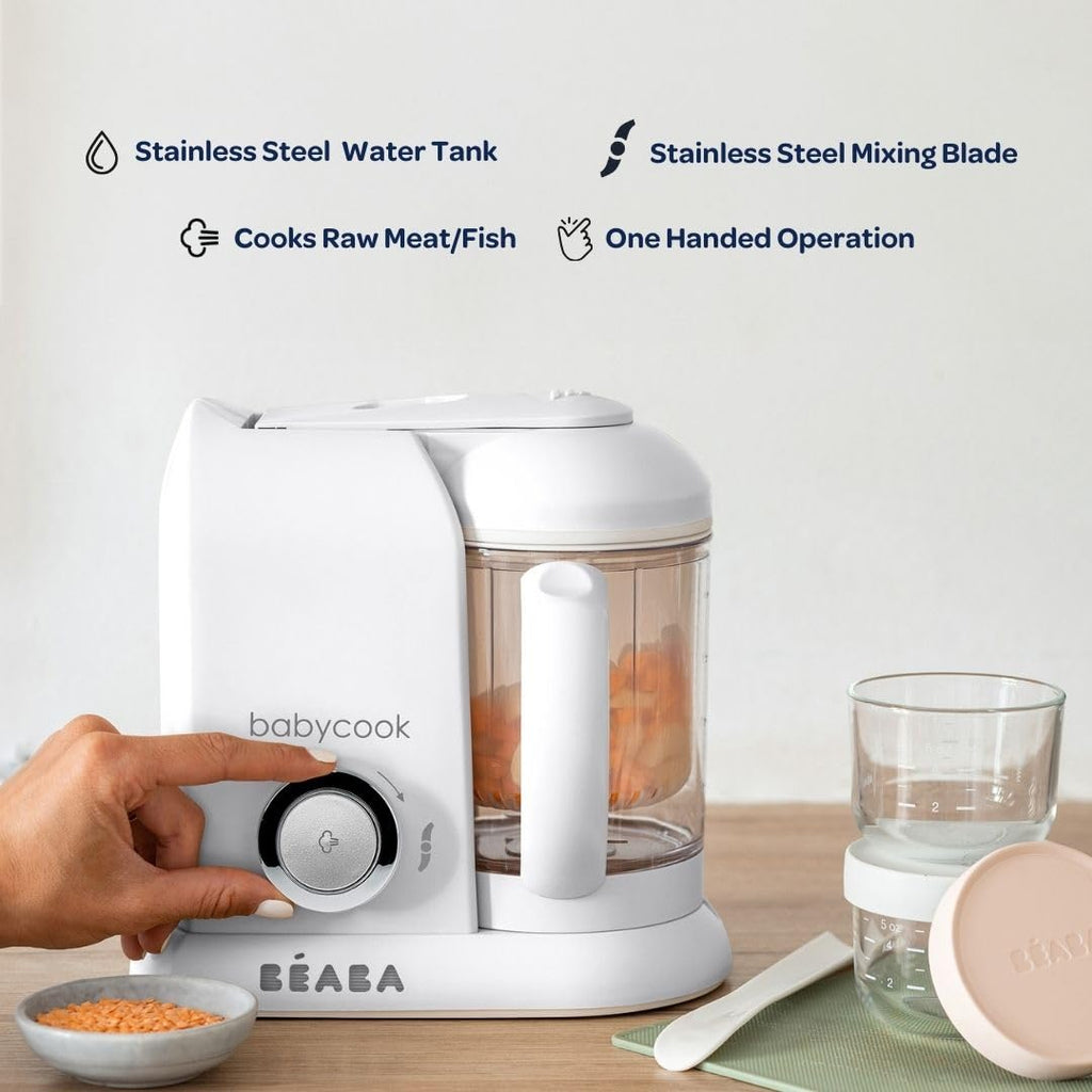 BEABA Babycook Solo 4 in 1 Baby Food Maker, Puree Steamer and Blender for Purees, Grinder with Auto Steam Cooking, Lrg Capacity 4.5 Cups 27 Servings in 20 Mins, Pralin