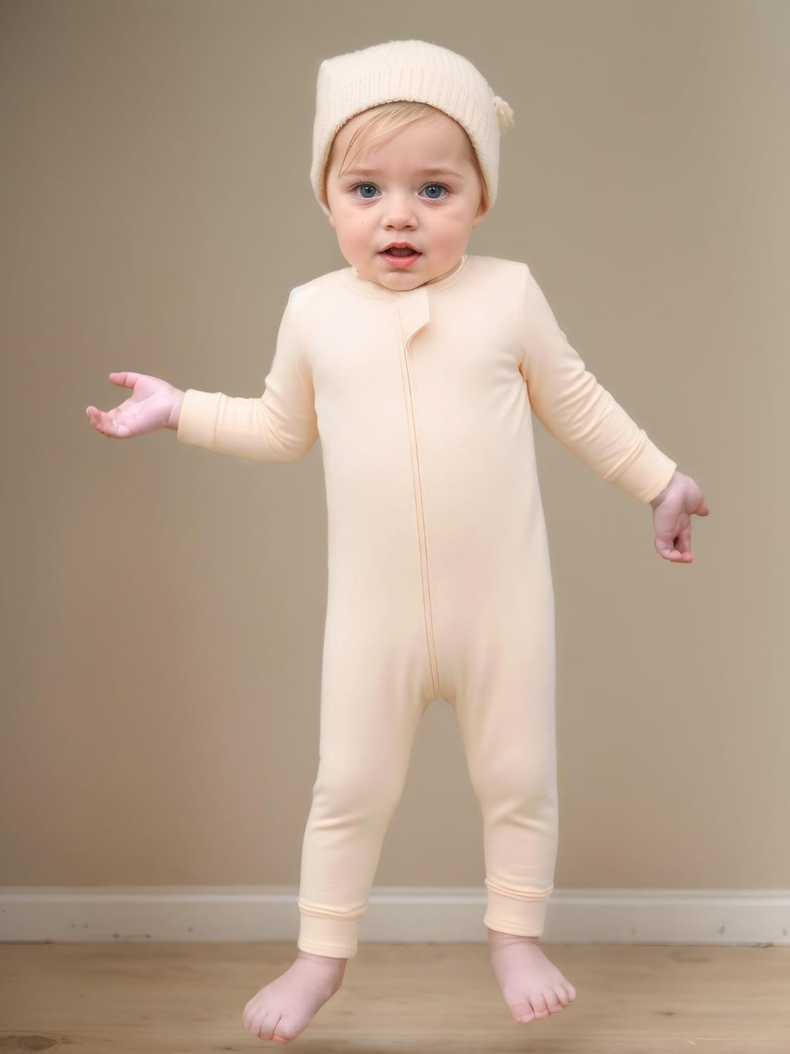 Aablexema Baby Footless Pajamas Zipper with Mitten, Rayon from Bamboo, Infant Long Sleeve Romper Pjs