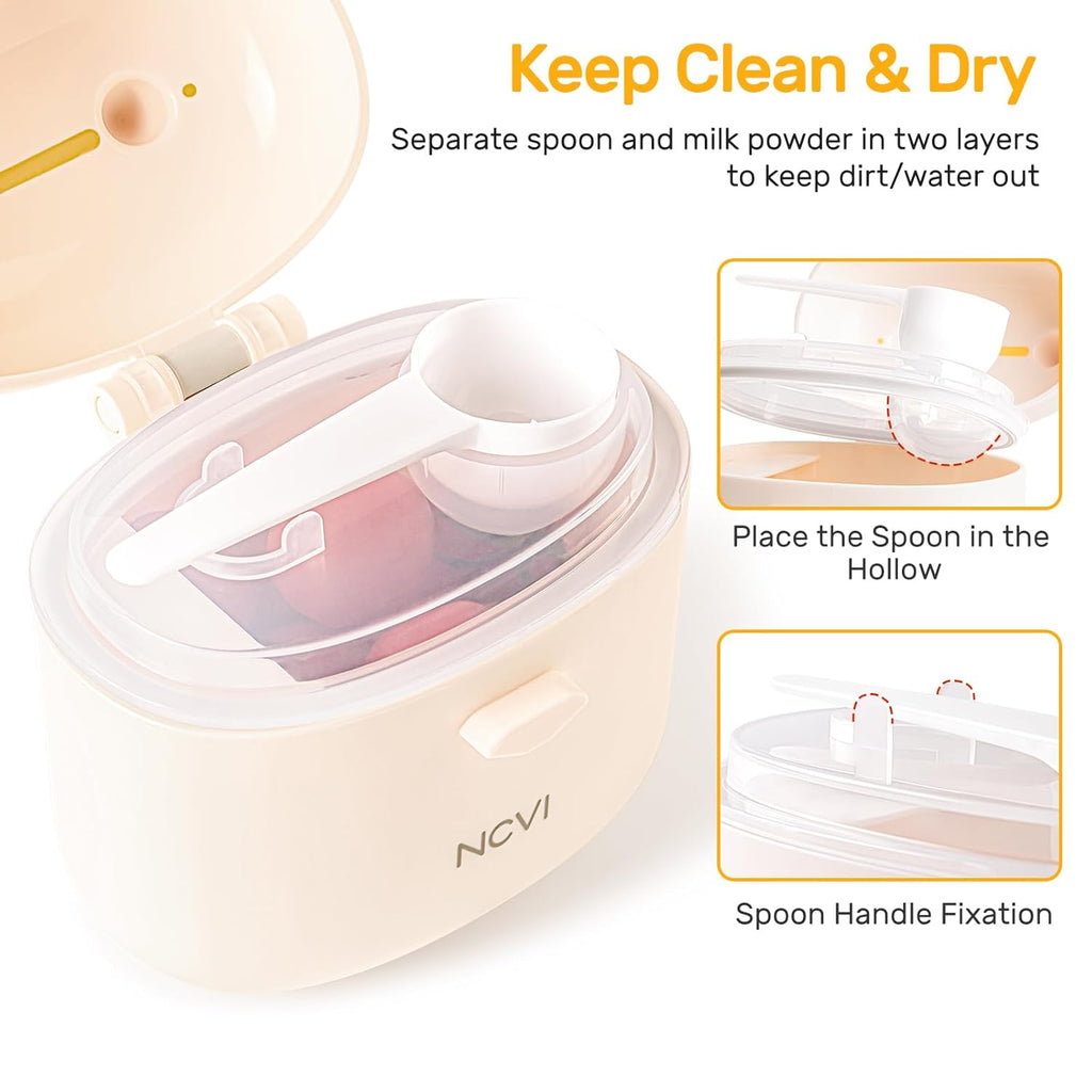 NCVI Formula Dispenser On the Go, Portable Baby Travel Milk Powder Formula Container Holder to Go with Scoop Suitable for Diaper Bag Backpack, Ready to Brew Milk Newborn Infant (White Sheep)