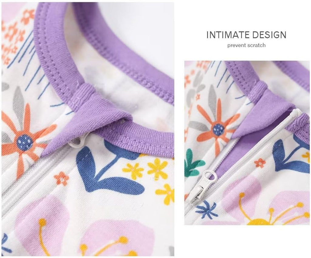 Teach Leanbh Toddler Baby Boys Girls Footless Pajamas Cotton 2 Way Zipper Printing Short Sleeve Romper Sleep and Play