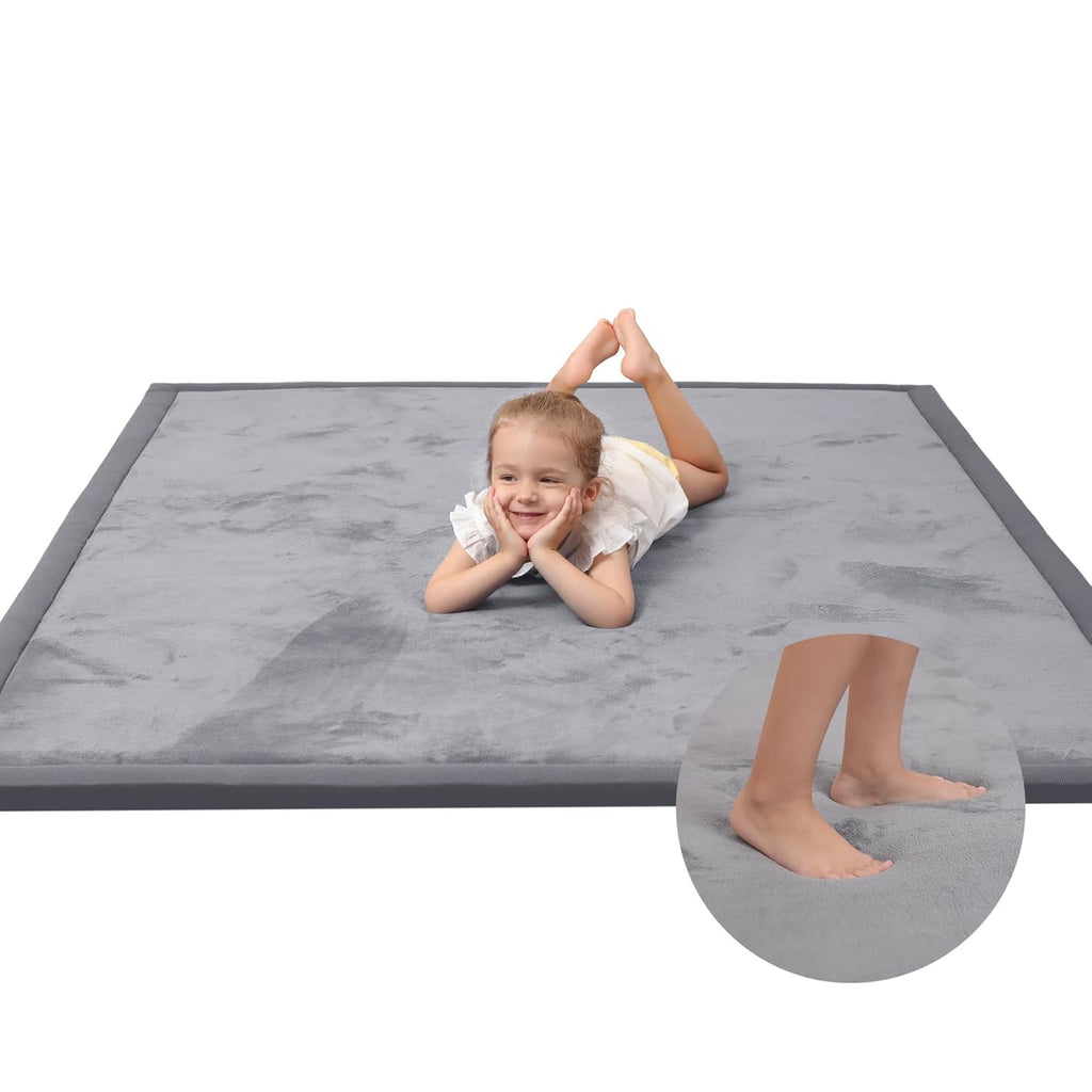 Baby Play Mat for Floor,1.3" Thick Memory foam Tummy Time Mat,Water Repellent Soft Velvet Nursery Rug,Extra Large Non Slip for Crawling,Toddlers,Infants,kids,Tatami Style for Living Room(Dark Grey)