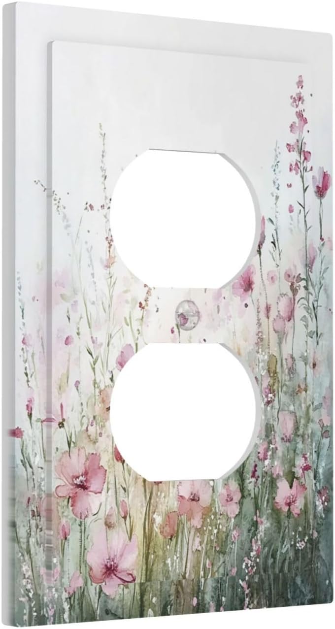 Outlet Covers Wildflower Botanical Watercolor Floral 1 Gang Duplex Light Switch Cover Decorative Switch Plates Electrical Receptacle Faceplate Wall Plate For Bed Room Living Room Decor