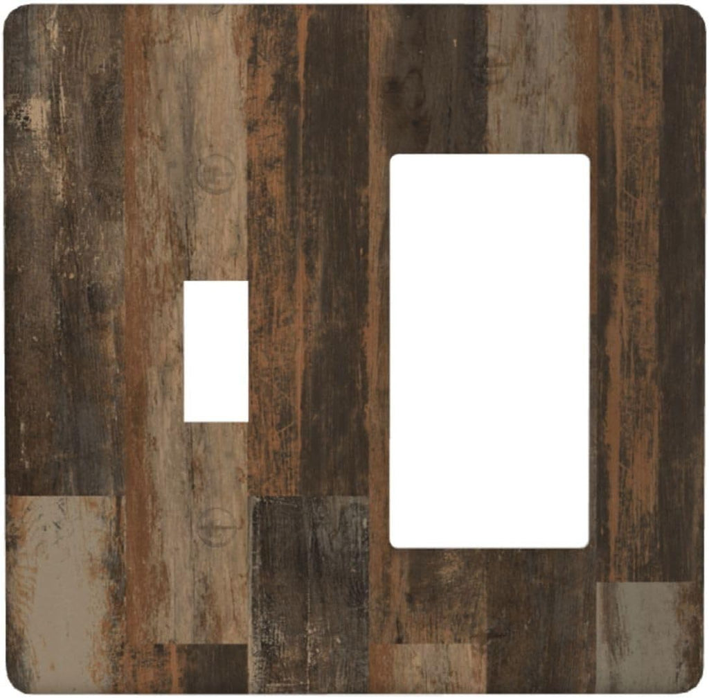 Rustic Brown Wood Grain Dark Oak Outlet Covers 1 Toggle 1 Rocker Combination Decorative Wall Plate Electrical Switch Plates Light Switch Cover Plate for Farmhouse Home Decor