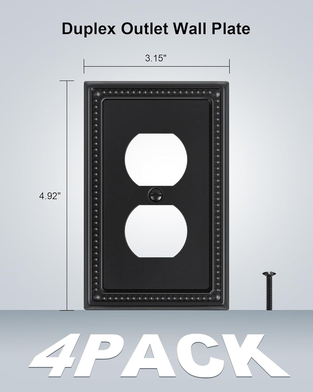 4-Pack Duplex Outlet Cover, Black Metal Wall Plates for Electrical Outlets, 1 Gang Receptacle Light Switch Cover, Pearls Beaded Decorative Switch Plates and Outlet Covers