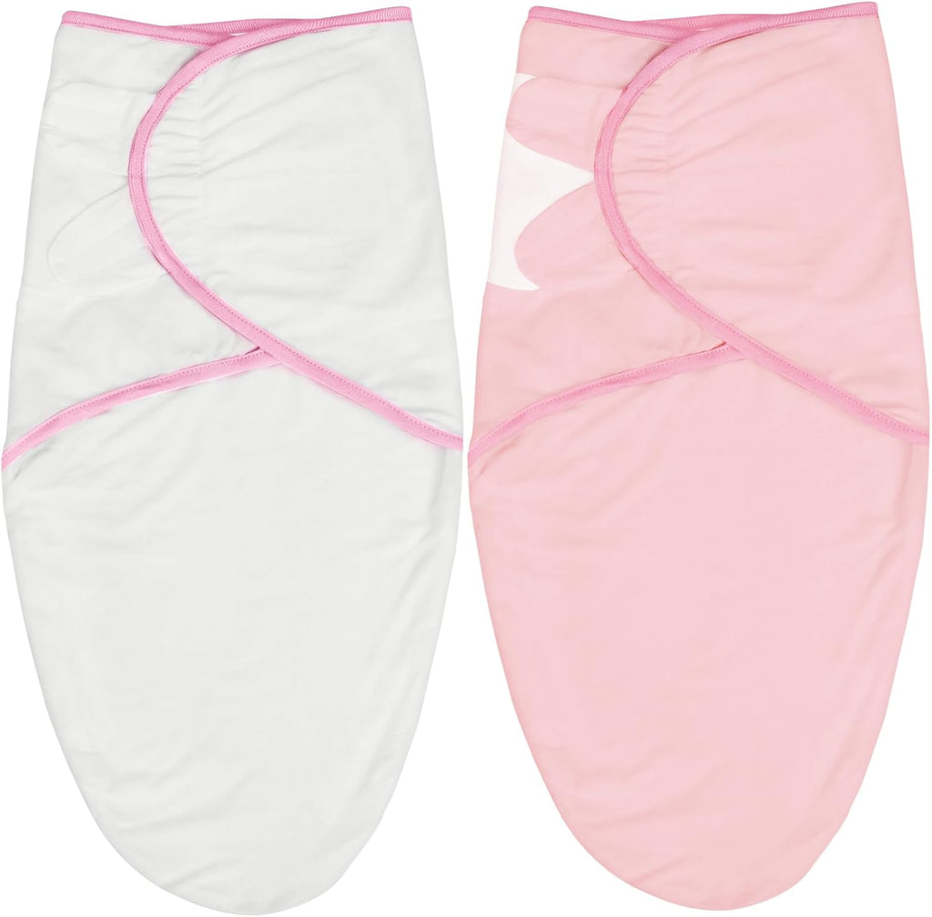 Biloban Baby Swaddles 0-3 Months for Girls, Cotton Swaddle Blanket, Newborn Essentials, Pink & White, 2 Pack