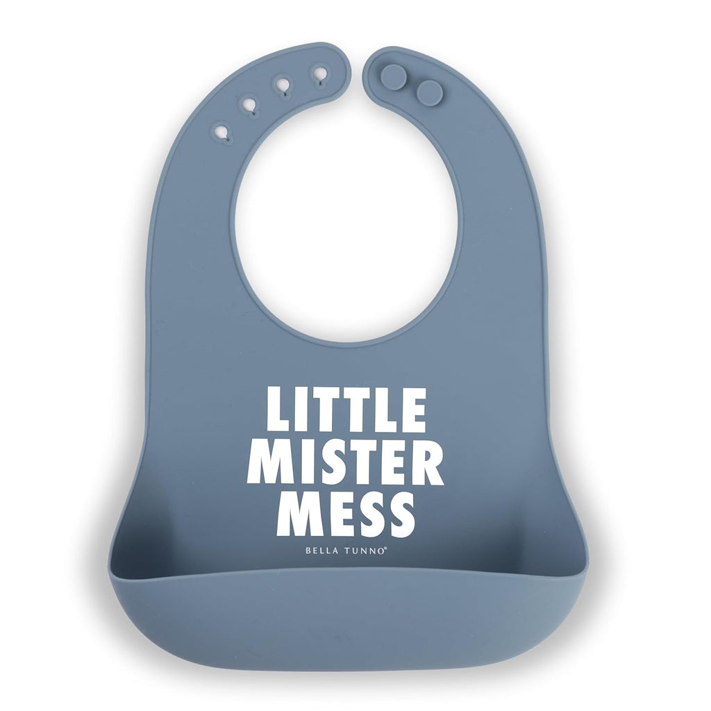 Baby Bib for Eating by Bella Tunno, Waterproof Silicone Bib with Large Food Catcher, Adjustable Fit for Babies 4-12 months & Toddlers 1-3 Years, Boys & Girls, Little Mister Mess
