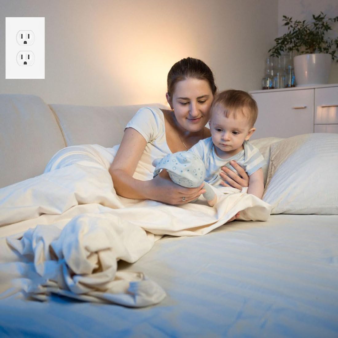 1-Gang Screwless Duplex Wall Plate Cover Single Switch Outlet Electrical Faceplate for Light Switch, Smart Switch, Receptacle, Dimmers, USB Outlet, GFCI, Child Safe Cover Plate, White (4-Pack)