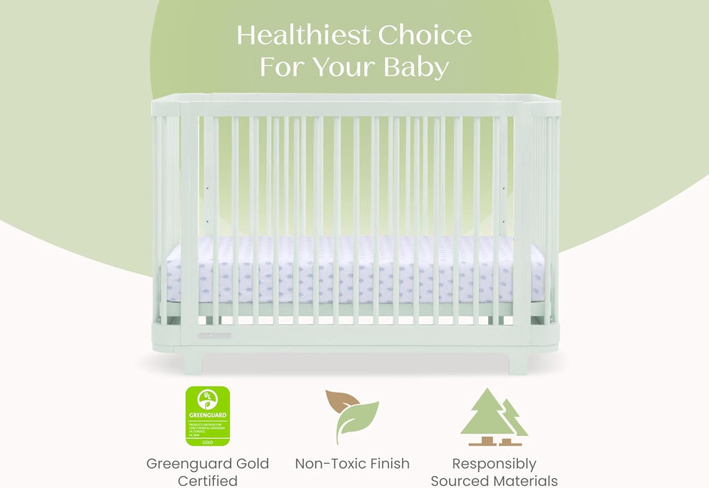 Delta Children Nest Crib and Dresser Nursery Furniture – 4-in-1 Convertible Crib | Forever 6 Drawer Dresser with Changing Top | Light Sage