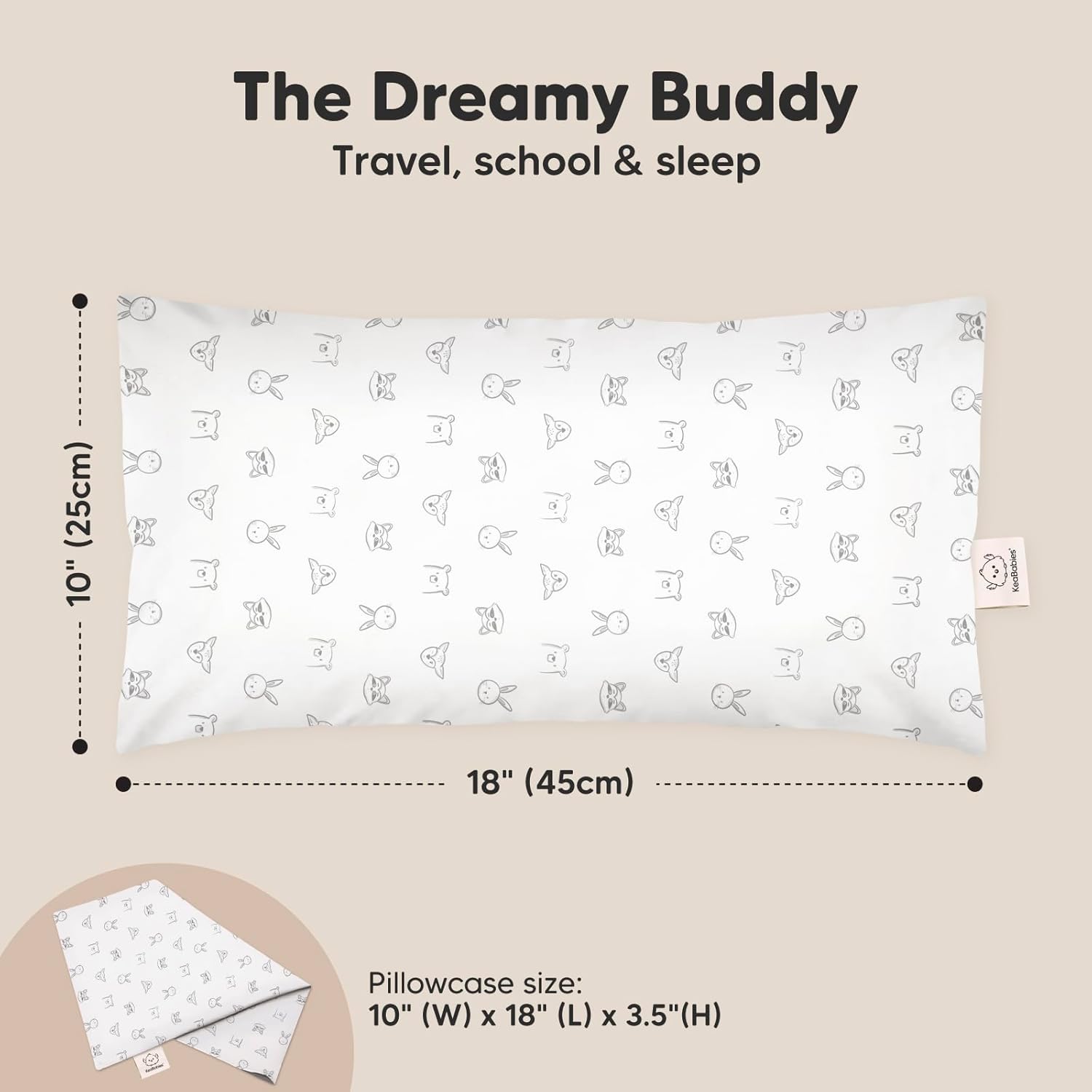 Toddler Pillow with Pillowcase - 10x18 My Little Dreamy Kids Travel Bed Pillows for Sleeping, Organic Cotton Small Pillowcase, Soft & Breathable, Machine Washable, Toddlers 2-5 Years Old (KeaDoodles)