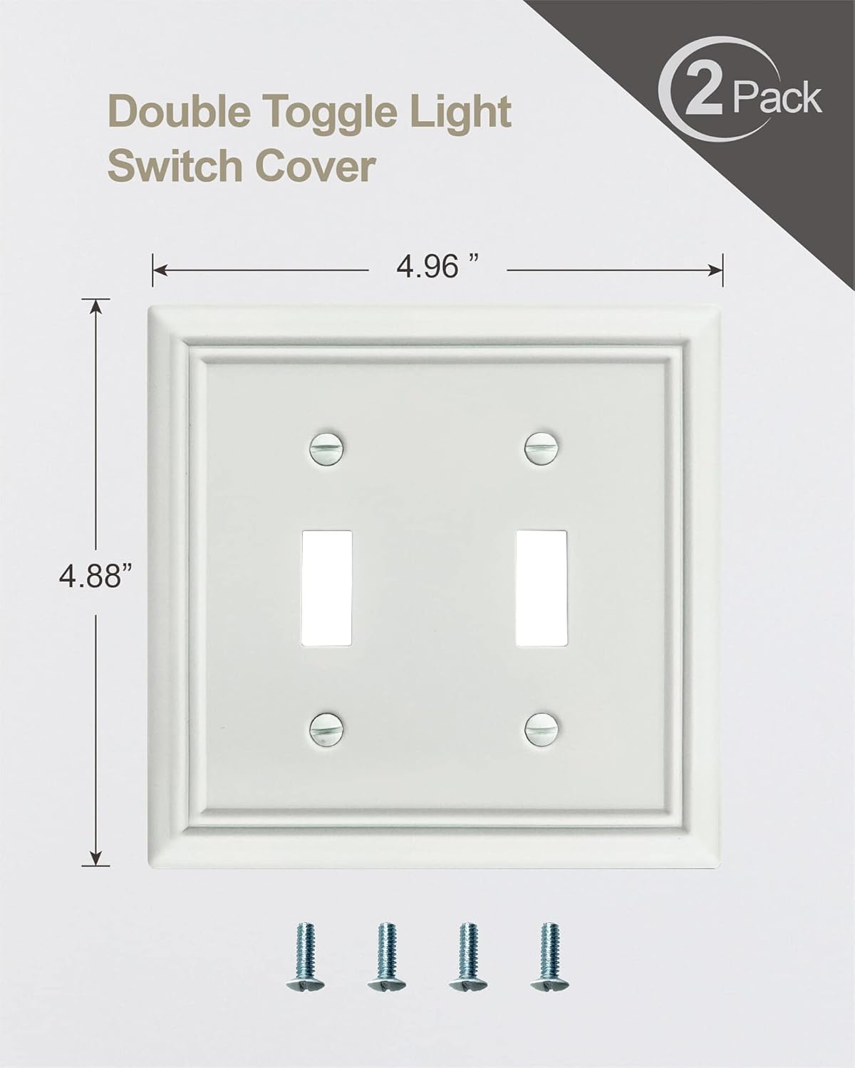 2-Pack Double Toggle Wall Plate, Decorative Light Switch Cover, Metal Switch Plate Cover, Off White Finish, Midsize