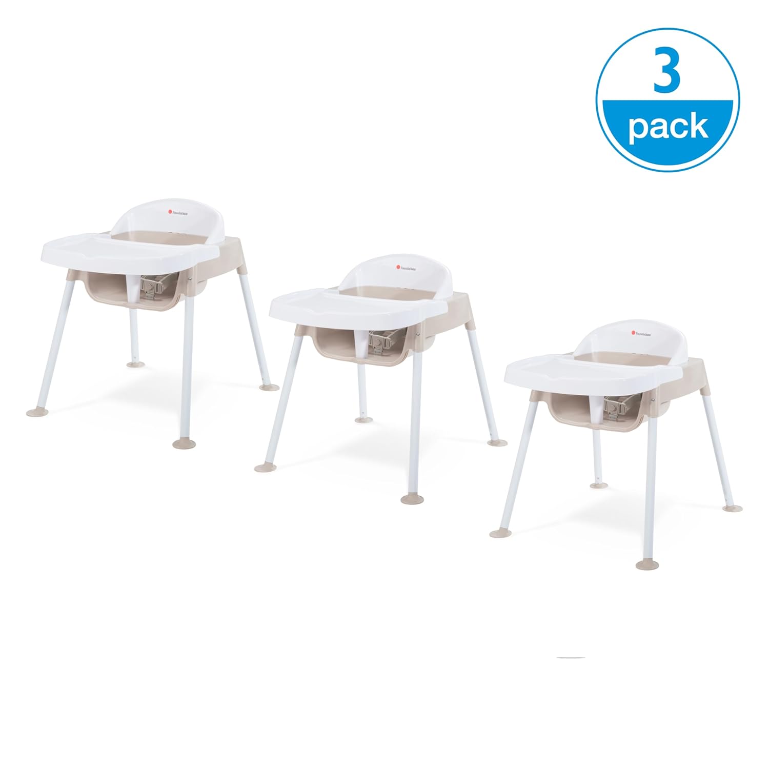 Foundations Secure Sitter Feeding Chairs 3-Pack, No-Tip Feet, 3-Point Adjustable Harness, Removable Tray, Stackable Feeding Chairs (13 inch)