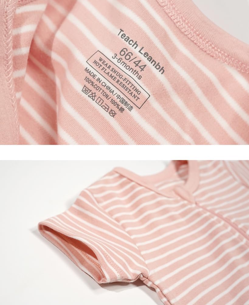 Teach Leanbh Toddler Baby Boys Girls 2-Pack Pajamas Cotton 2 Way Zipper Short Sleeve Footless Romper Sleep and Play