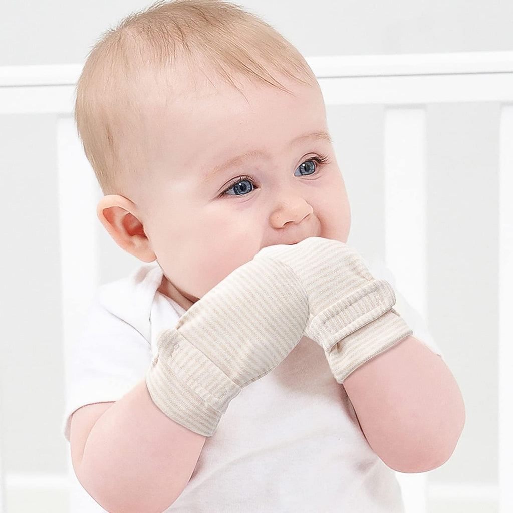 Newborn Baby No Scratch Mittens Stay On, 100% Cotton Breathable, Adjustable Infant Gloves for Baby Boys Girls Mittens