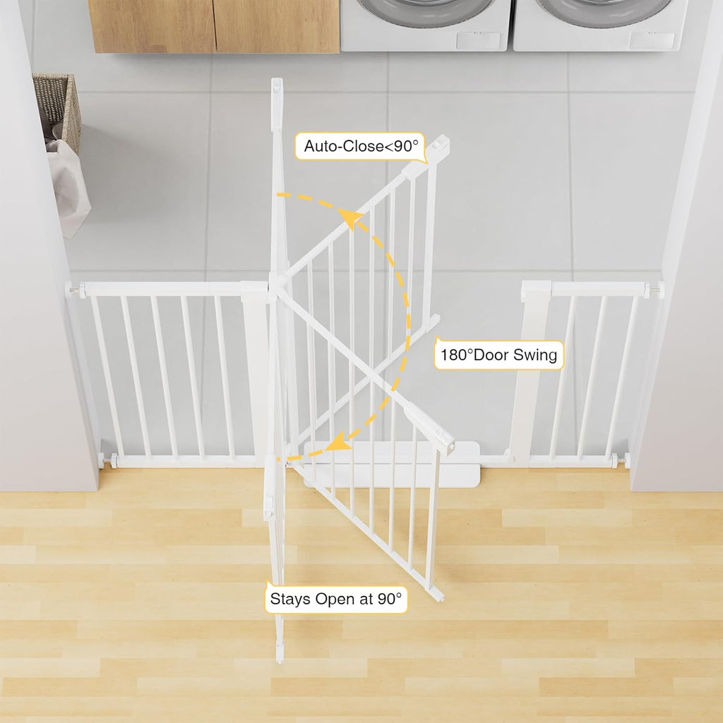 Cumbor 36" Extra Tall Baby Gate for Stairs, 29.7-54.2" Extra Wide Dog Gate for Doorways Hallways, Pressure Mounted Child Gate for Wide Opening, Auto Close Personal Safety for Babies and Pets, White