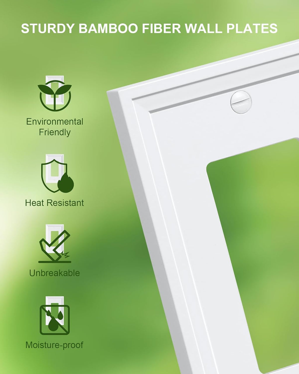 4-Pack Decorator Outlet Cover Plate, White Decorative Switch Plates and Outlet Covers, Natural Bamboo Fiber Wall Plates for Electrical Outlets, Receptacle, GFCI Outlet, Dimmer Switch