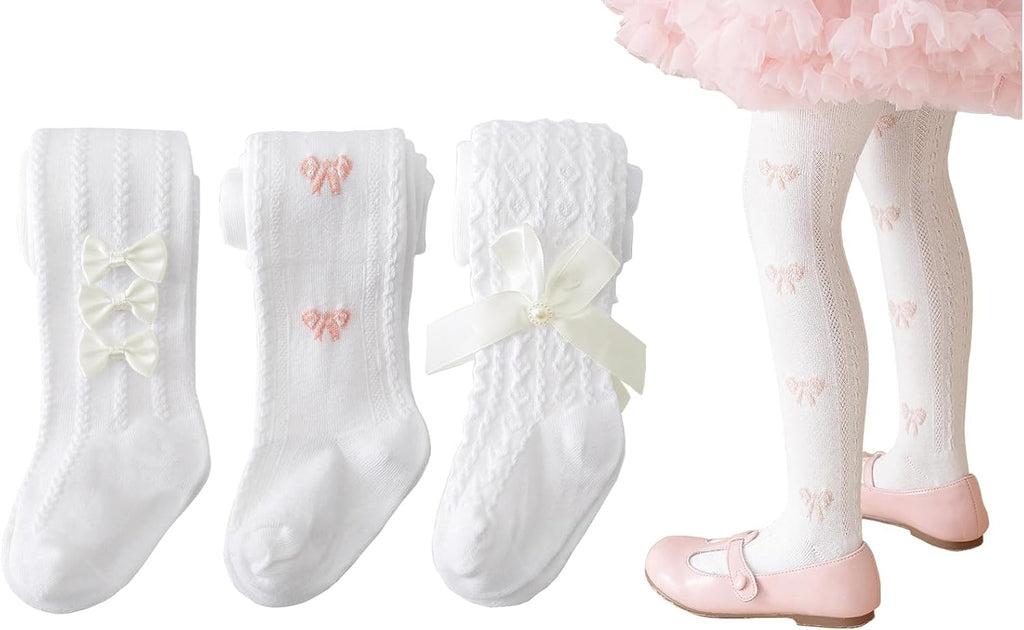 CHUNG Baby Girls Cotton Tights Thin Hollowed Summer with Bowknot Mesh Lace Fashion Toddler Footed Legging Pantyhose