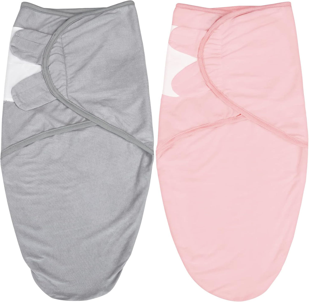 Biloban Baby Swaddles 0-3 Months for Girls, Cotton Swaddle Blanket, Newborn Essentials, Grey & Pink, 2 Pack