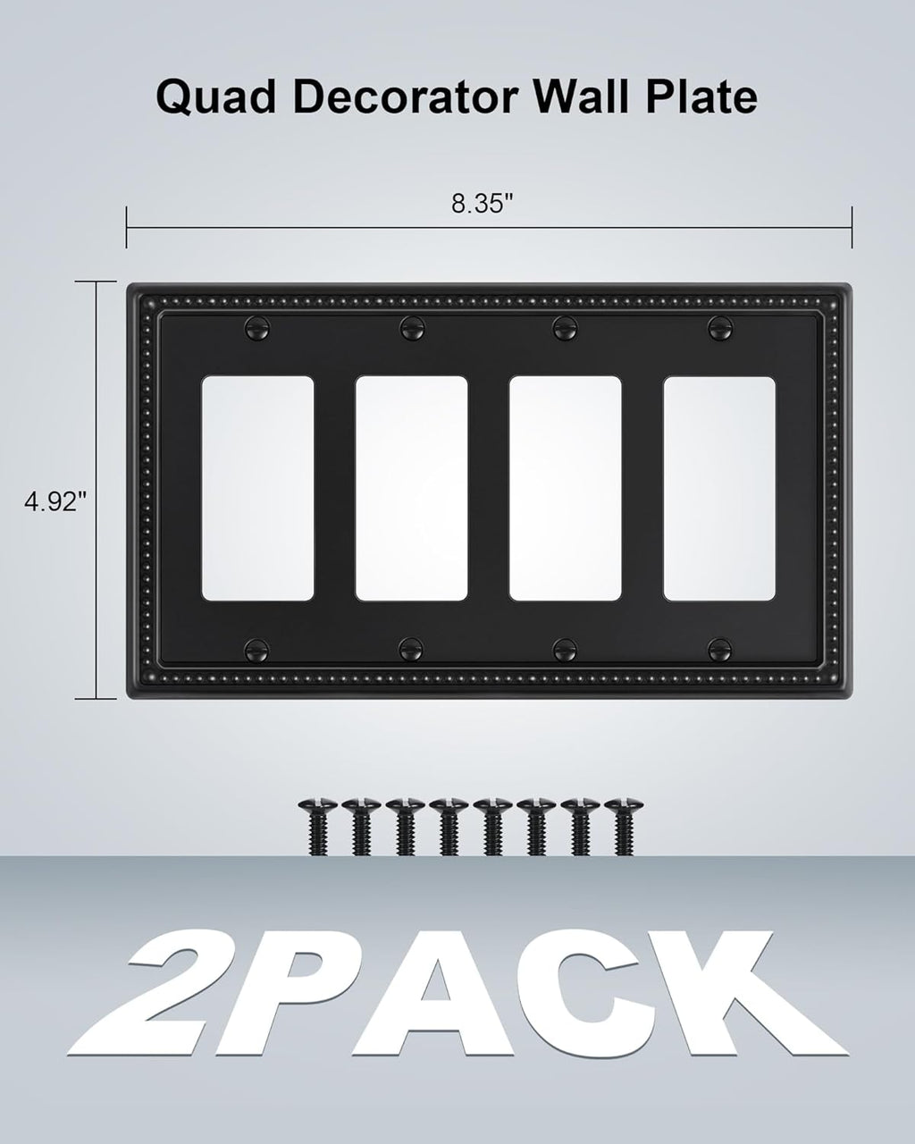 2-Pack Quad Decorator Outlet Cover Plate, Black Pearls Decorative Switch Plates and Outlet Covers, Metal Wall Plates for Electrical Outlets, Receptacle, GFCI Outlet, Dimmer Switch