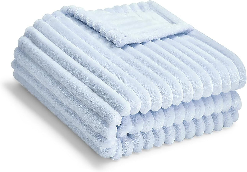 Soft Fleece Baby Blanket Ultra Cozy Blue Baby Blankets for Boys Warm and Lightweight Infant Toddler Newborn Receiving Gift with Reversible Stripes for Crib Stroller, 30x40 Inch, Light Blue