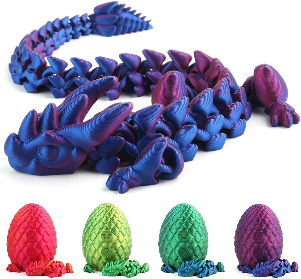 Easter Egg, 3D Printed Articulated Crystal Dragon with Egg, PLA Flexible Joints Crystal Dragon Mystery Dragon Fidget Toy Surprise, Home Office Executive Desk Decor Toys Gifts for Kids Adults (Purple)