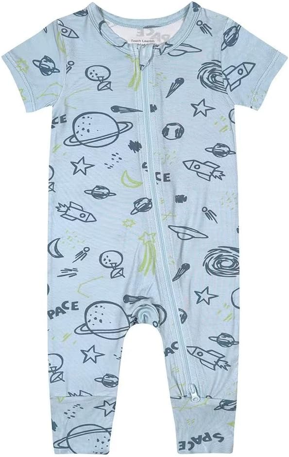 Teach Leanbh Toddler Unisex Baby Bamboo Viscose Pajamas 2 Way Zipper Short Sleeve Footless Romper Jumpsuit Sleep and Play