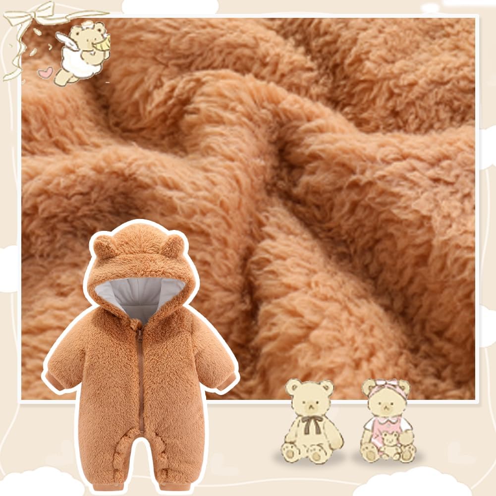 UVIPC Baby Newborn Bear Outfit Fleece Snowsuit Winter Clothes Hooded Jumpsuit Romper for Baby boy girl