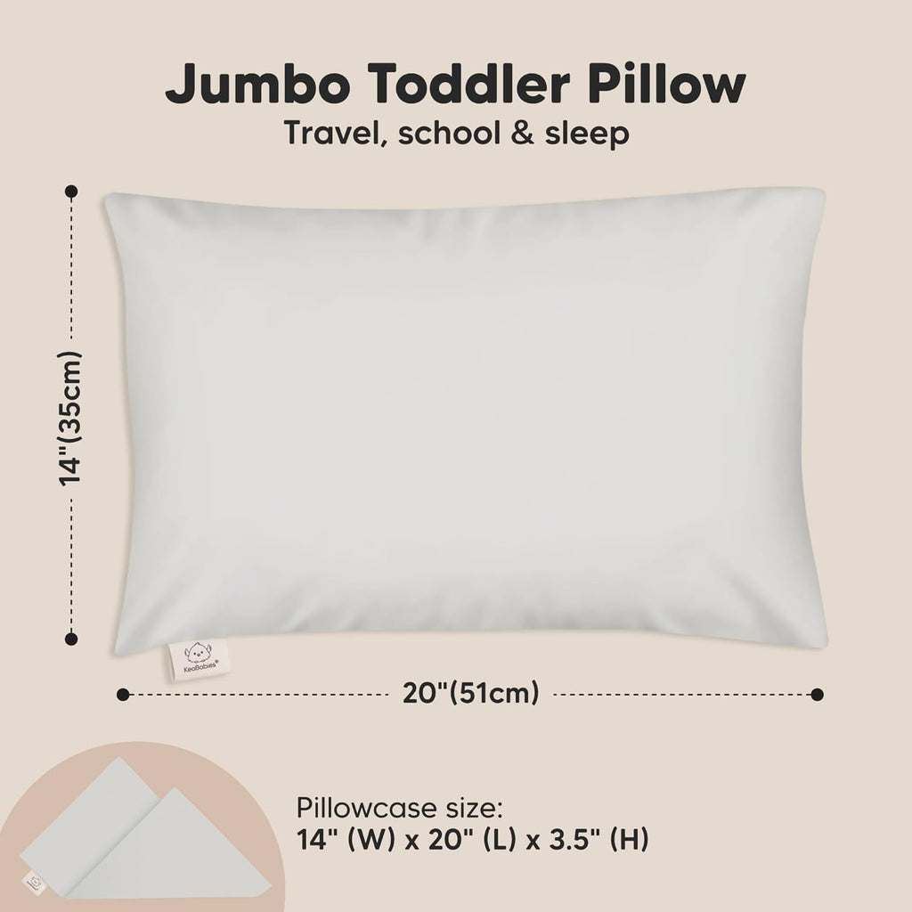 KeaBabies Toddler Pillow with Pillowcase, Jumbo 14X20 - Soft Organic Cotton Toddler Pillows for Sleeping - Machine Washable - Perfect for Travel, Toddler Bed Set (French Gray)