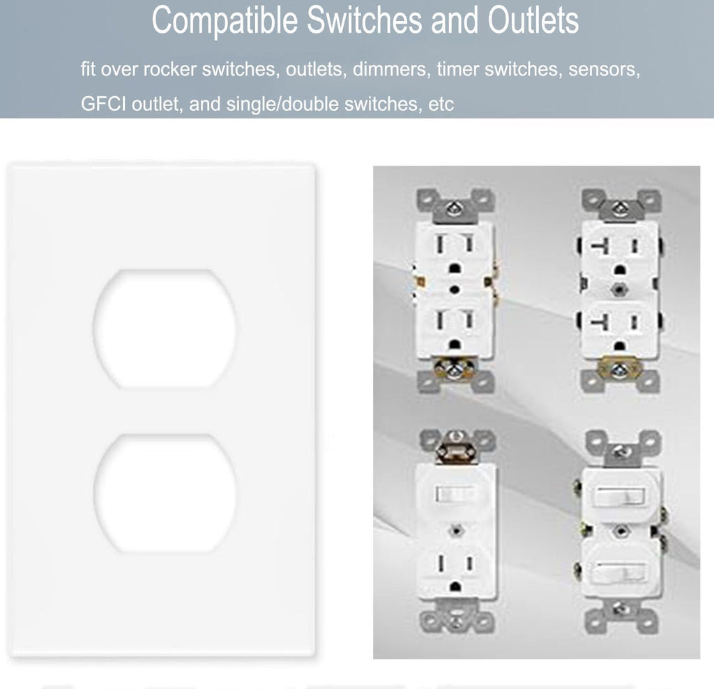 1-Gang Screwless Duplex Wall Plate Cover Single Switch Outlet Electrical Faceplate for Light Switch, Smart Switch, Receptacle, Dimmers, USB Outlet, GFCI, Child Safe Cover Plate, White (4-Pack)