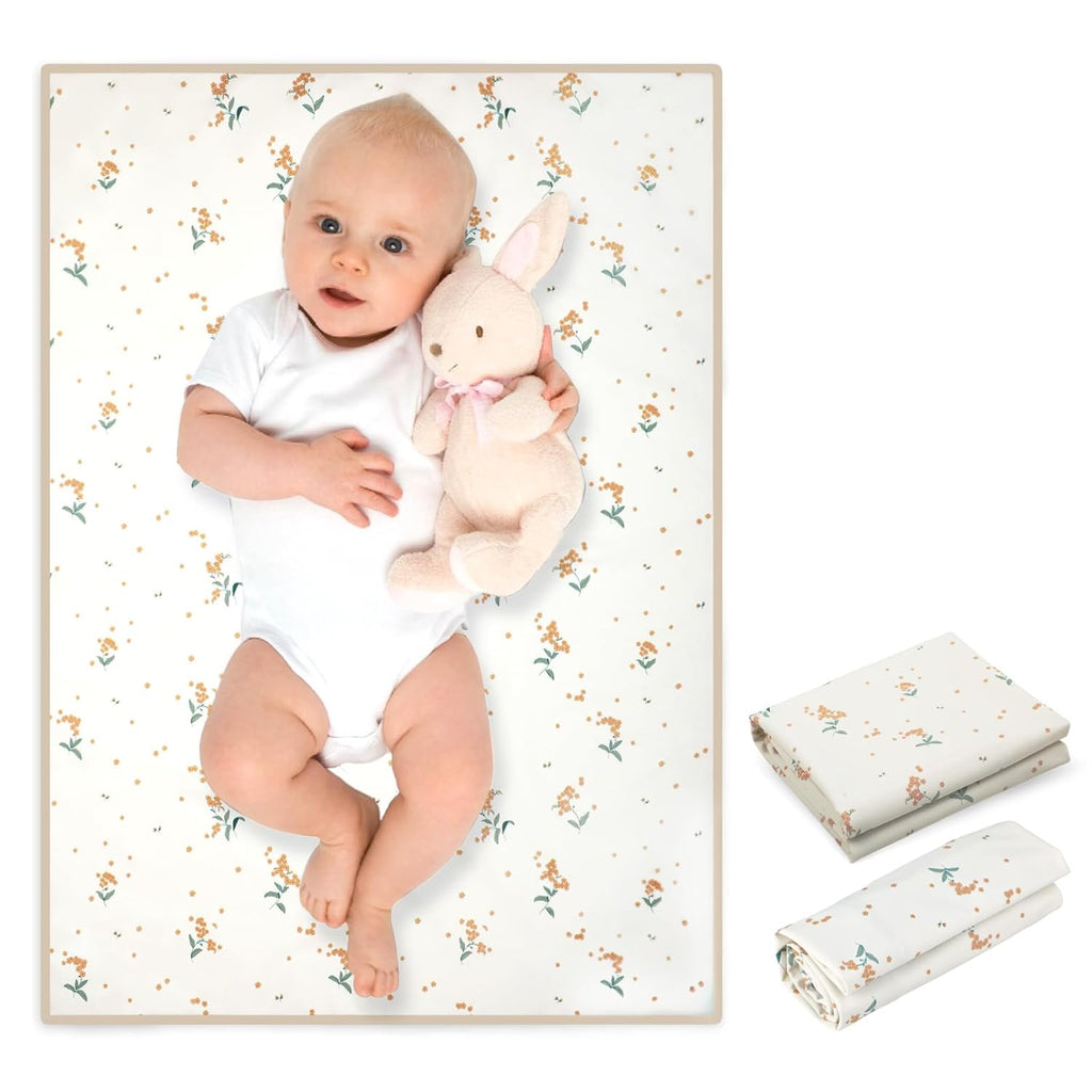 Vegan Leather Baby Changing Mat - Wipeable Portable Changing Pad, Foldable Travel Changing Mat for Baby, Newborns Toddlers Shower Gifts (Orange Floral,20"*28")