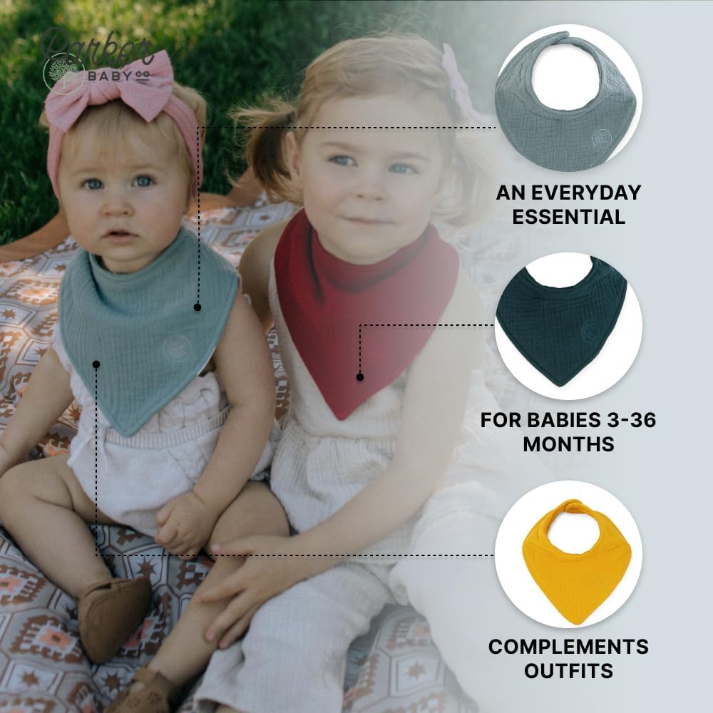 Parker Baby Muslin Bandana Drool Bibs | 100% Soft Muslin Cotton, Absorbent & Adjustable | Stylish Teething & Drooling Bibs