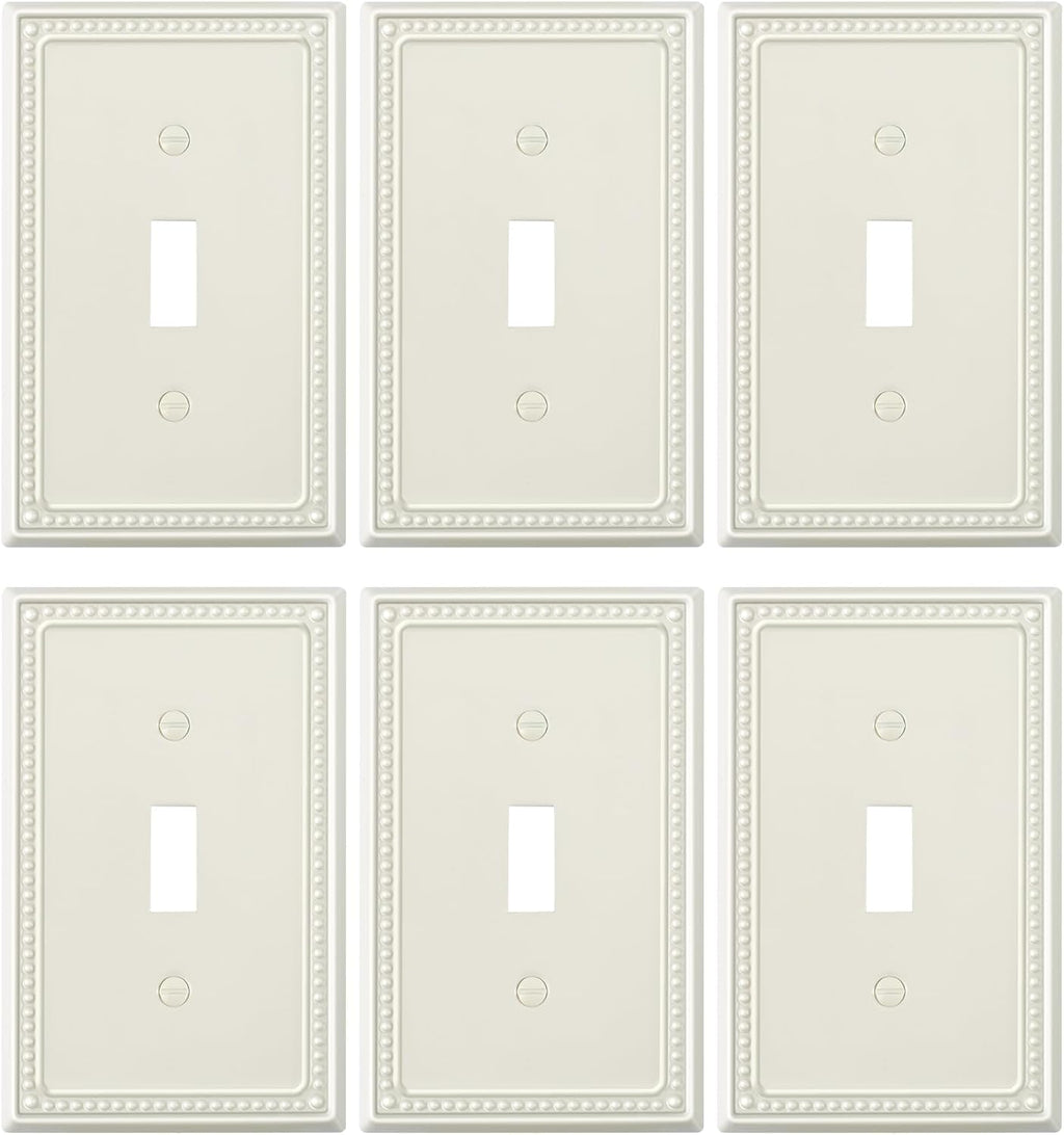 6-Pack Single Toggle Light Switch Cover Plate, Pearls Decorative Switch Plate Covers, Light Almond 1 Gang Metal Wall Plate, Corrosion Resistant