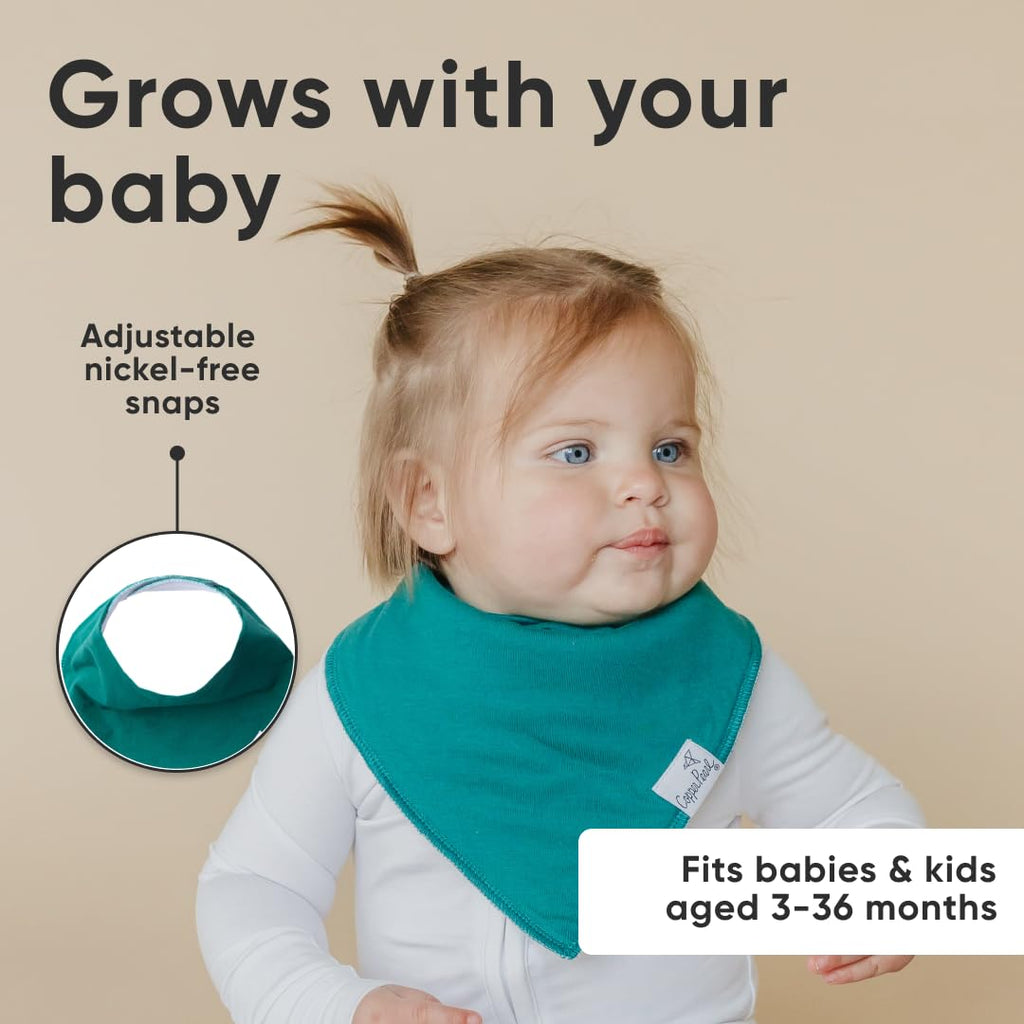 Copper Pearl 4 Pack Soft Cotton Baby Bibs for Drooling and Teething, Absorbent Drool Bibs for Baby Girl and Boy, Adjustable to Fit Newborns to Toddlers, Tons of Styles (Jade)